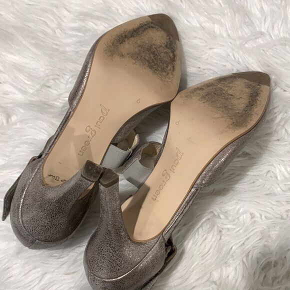 PAUL Green metallic champagne leather strap heels shoes hook & loop closure - Picture 6 of 15